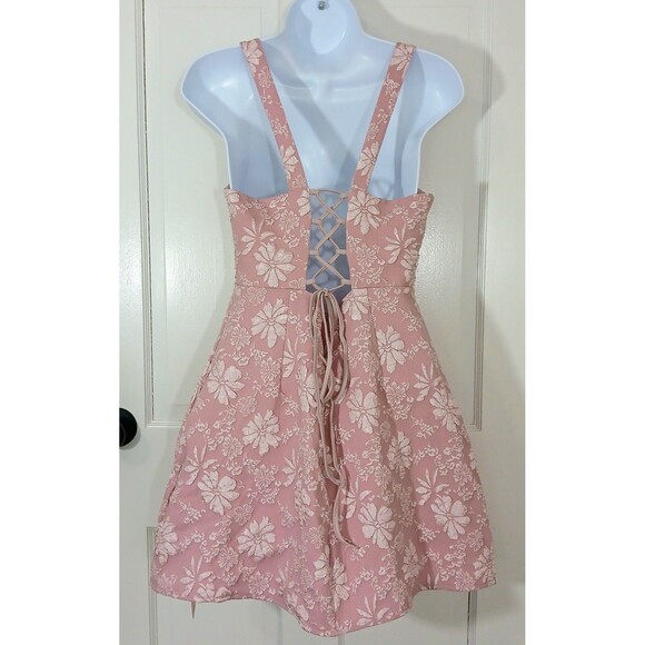 Coquette Pink Floral Jacquard Mini Dress Lace Up Corset Back Sexy Romantic NWT L - Picture 8 of 16